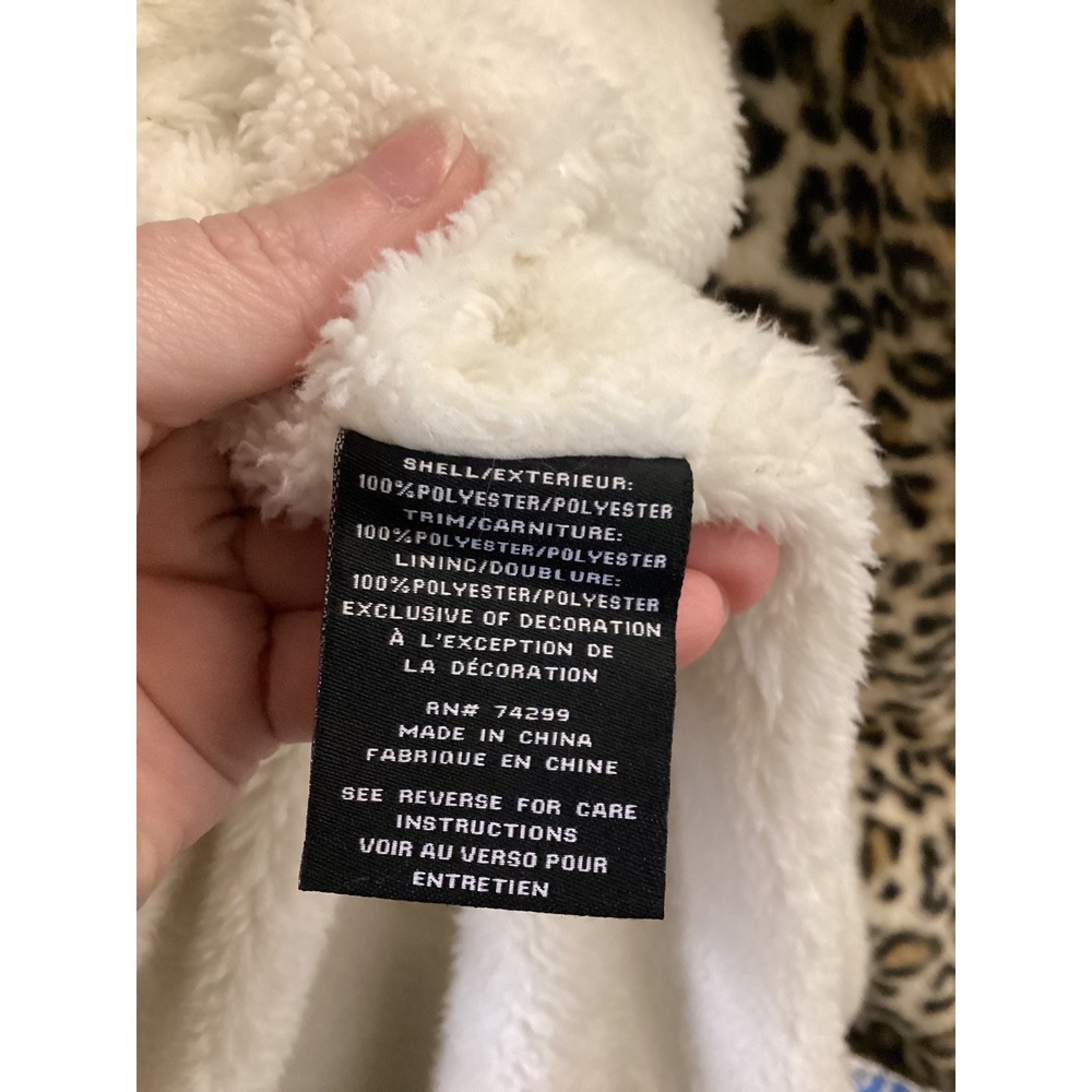 Steve Madden Leopard Print Faux Fur Coat with Sherpa Collar Tan White XL - Picture 5 of 6